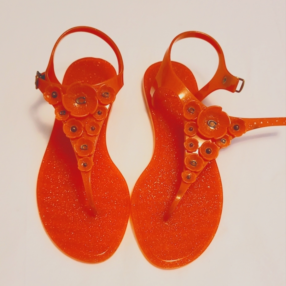 NEW COACH ORANGE SANDLES Gold Glitter SIZE 8 No Box Jelly Bean Style Must Have